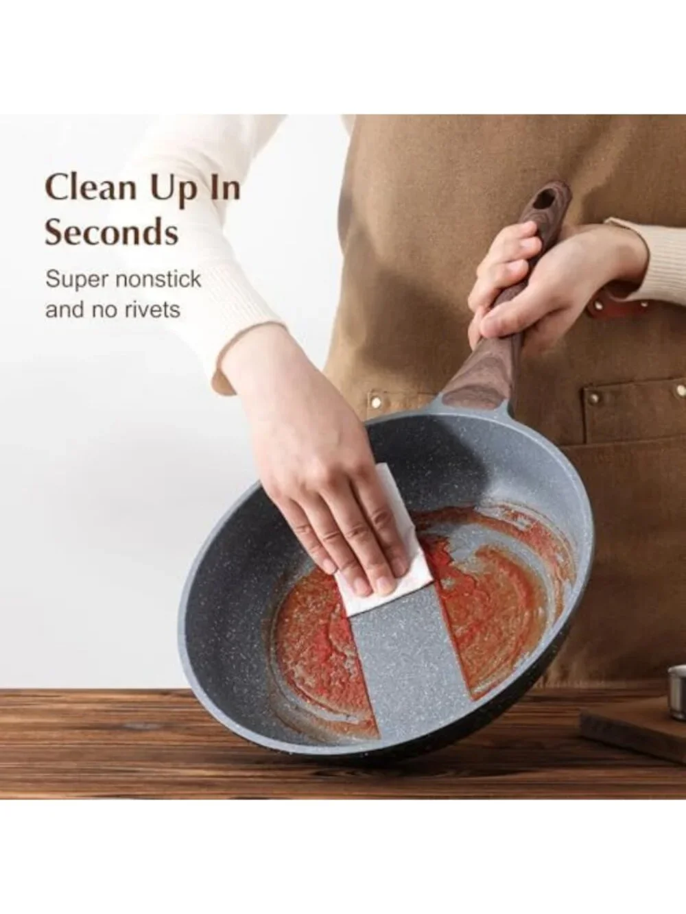 Nonstick Frying Pan Skillet, Swiss Granite Coating, Healthy Stone Cookware, 9.5